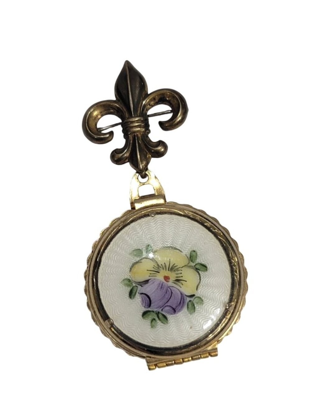 Coro Fleur-De-Lis Goldtone Enamel Locket Pendant With Floral Design - Picture 2 of 8